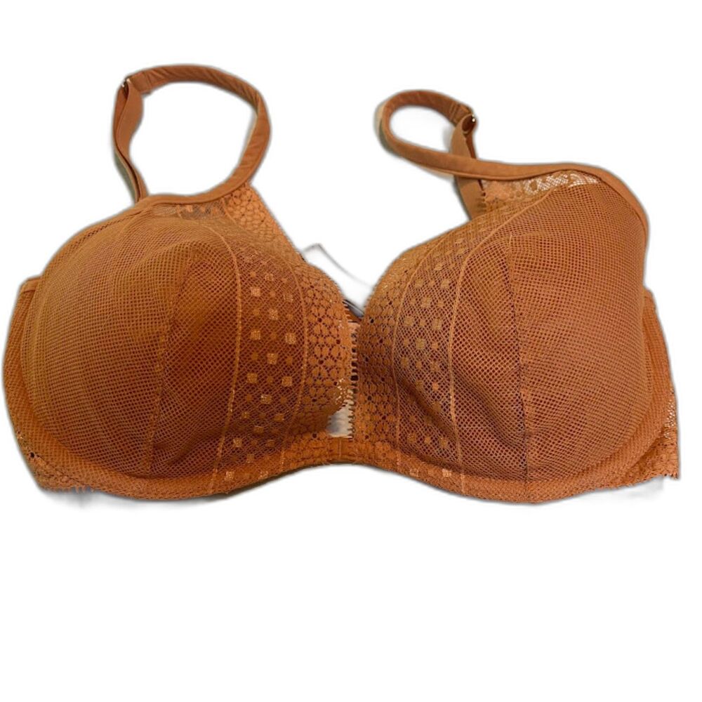 Victoria's Secret Incredible Plunge Peach Lace Lightly Lined Underwire Bra 32DD